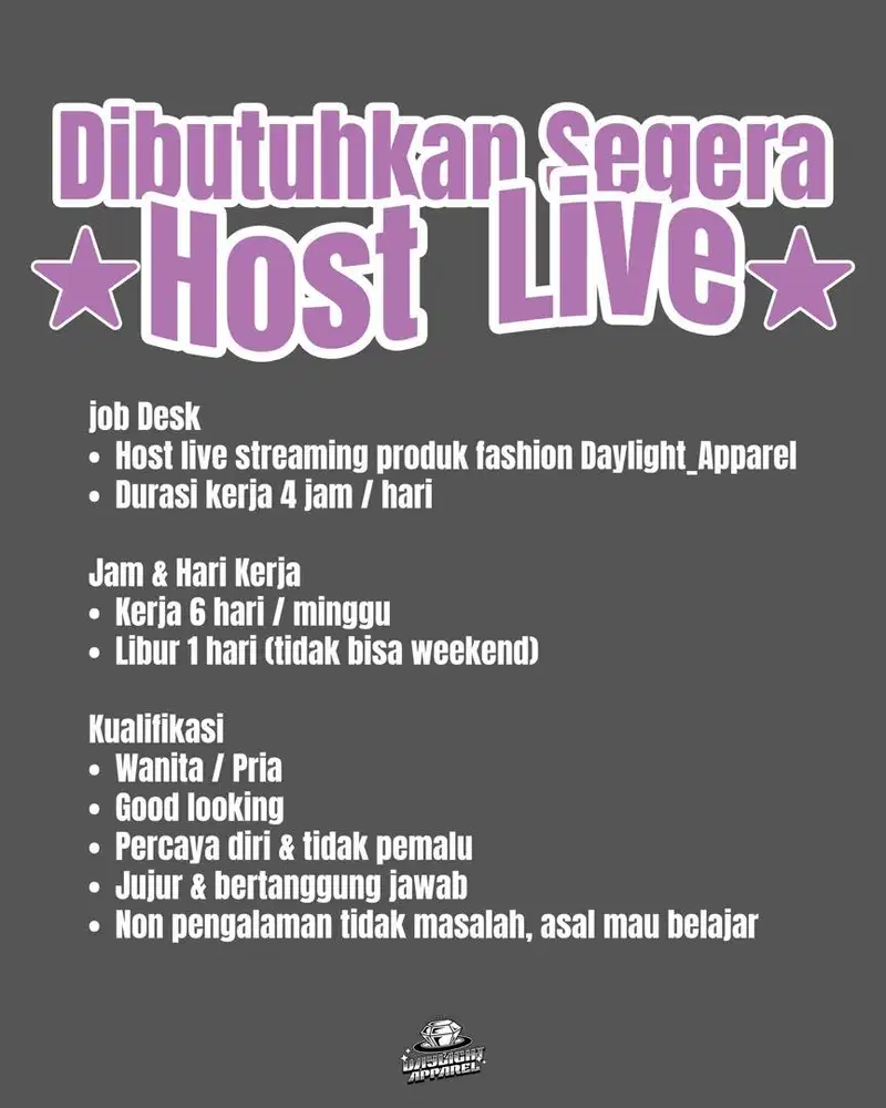 Part Time Host Livestreaming Produk 4 Jam Kerja