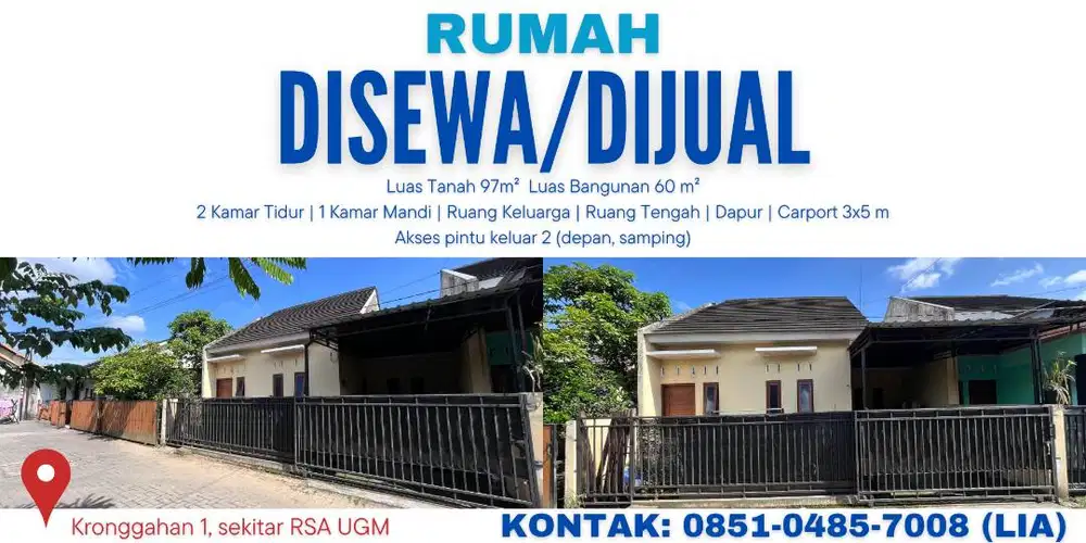 DISEWA / DIJUAL Rumah Hunian dekat RSA UGM, Tol, JCM, SCH