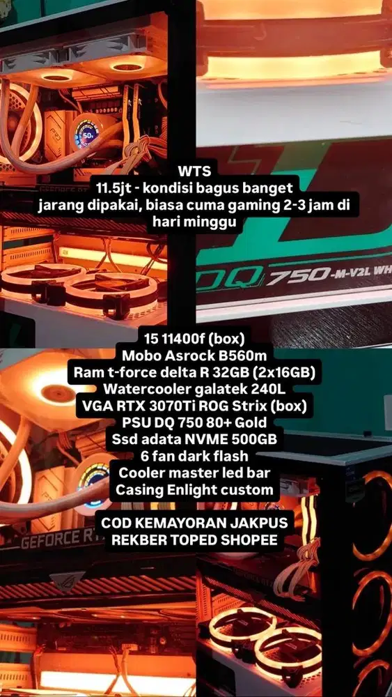 pc gaming/render siap pakai i5 11400f rtx 3070ti psu 750w 80+ gold