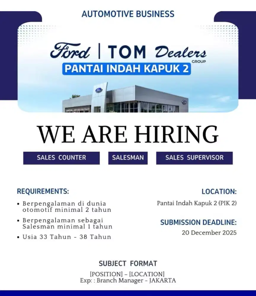 Lowongan kerja R4 lokasi PIK 2