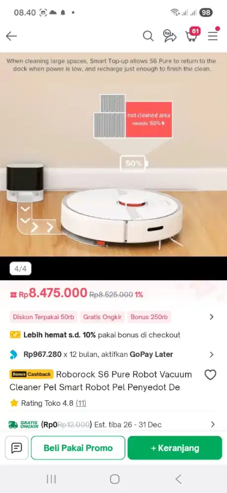 Vacuum cerdas roborock S6 pure