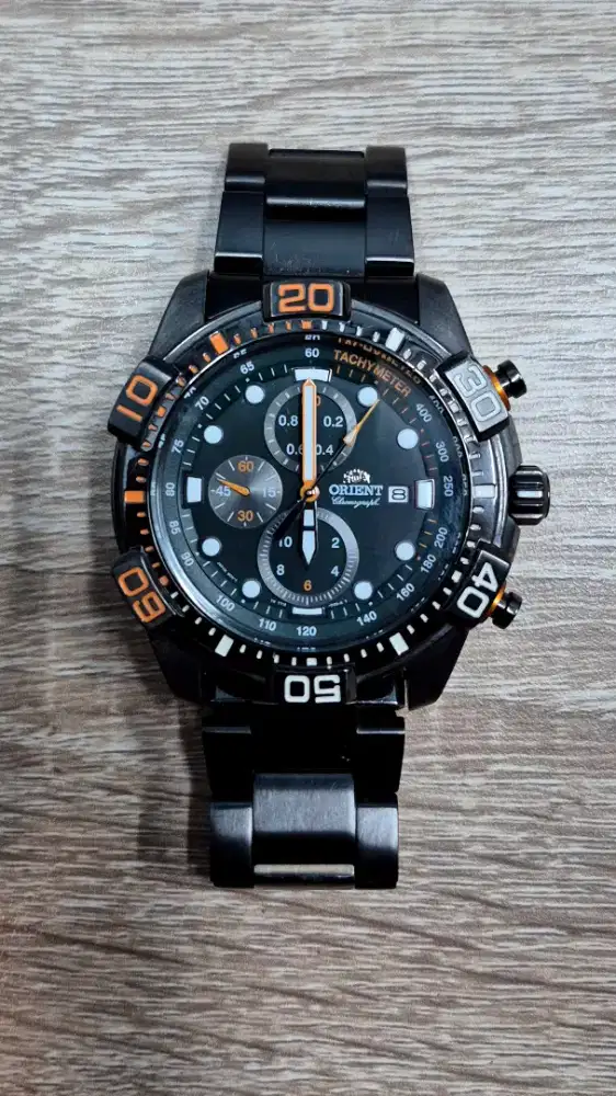 Jam Tangan Orient FTT16001F Chronograph Black Dial Black