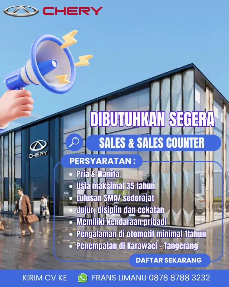 Lowongan Kerja Sales Chery