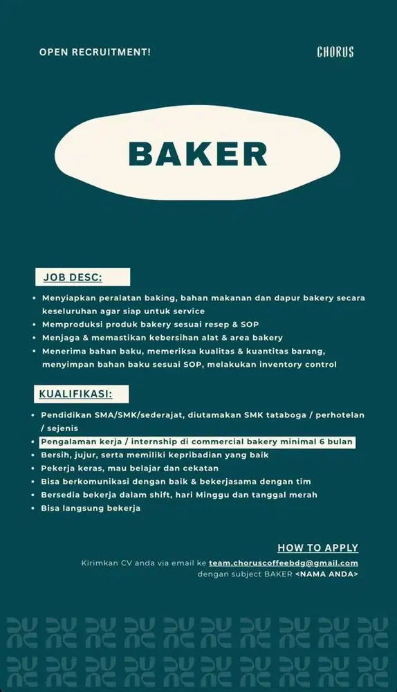 Urgent needed baker & cook helper