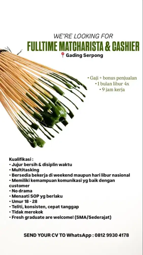 LOWONGAN KERJA CAFE BUTUH CEPAT