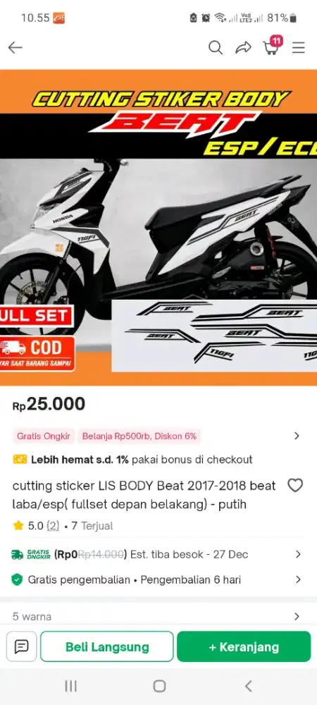 Sticker/setriping motor beat FI dan beat 2018