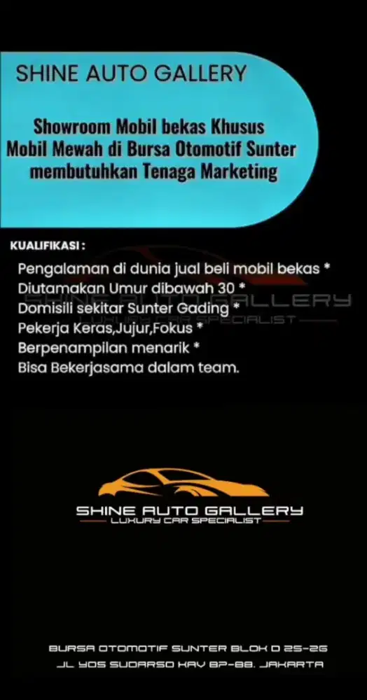 Showroom mobil butuh tenaga Marketing