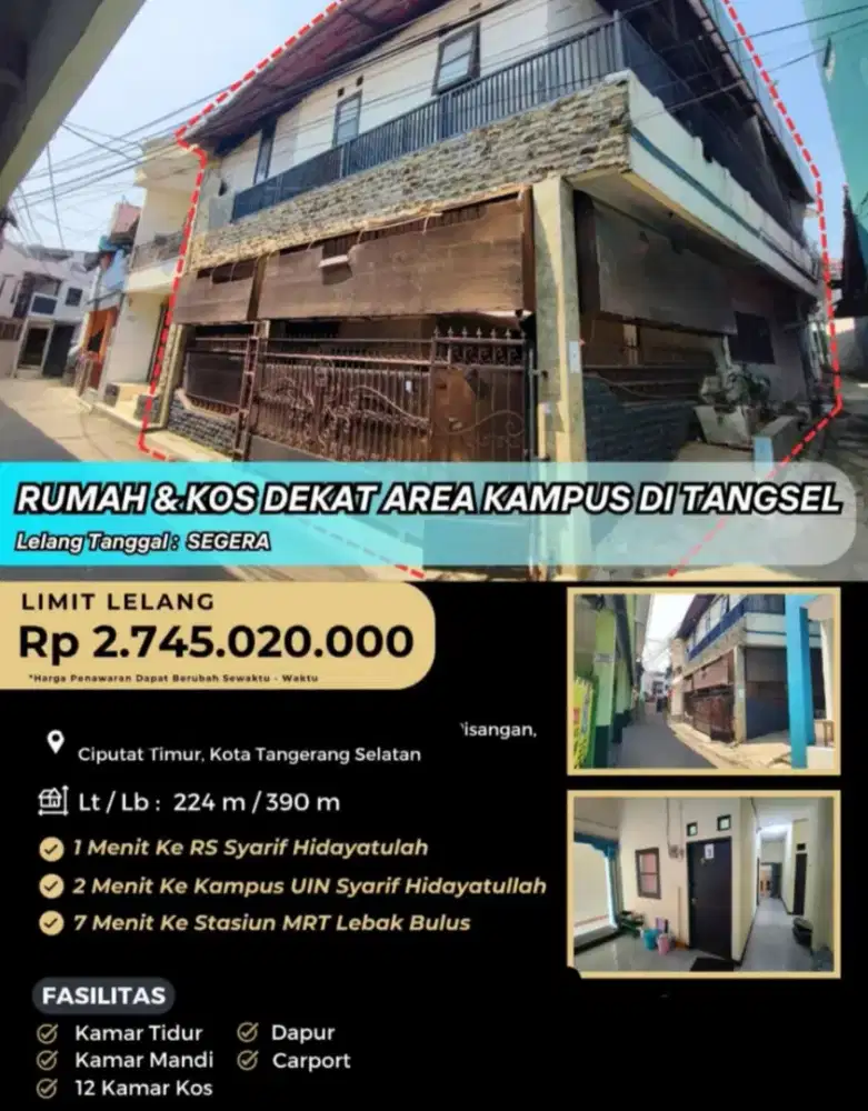 Rumah Kos Dekat Kampus UIN Pisangan