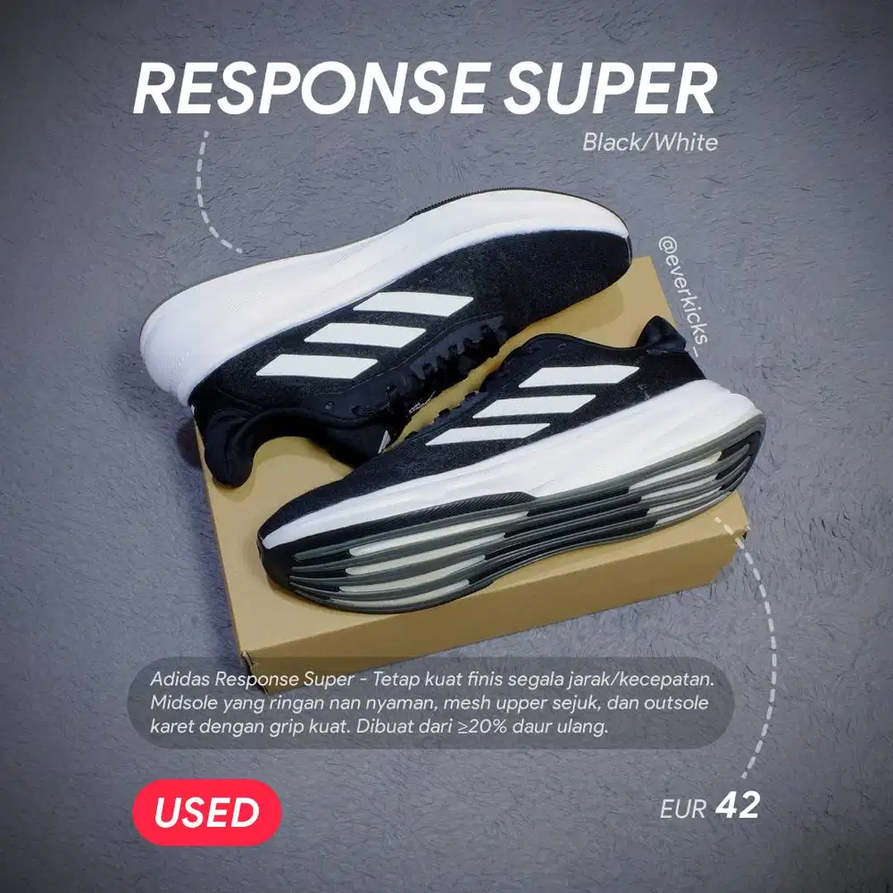 Adidas Response Super - EUR 42 - Black - Sepatu Running Olahraga