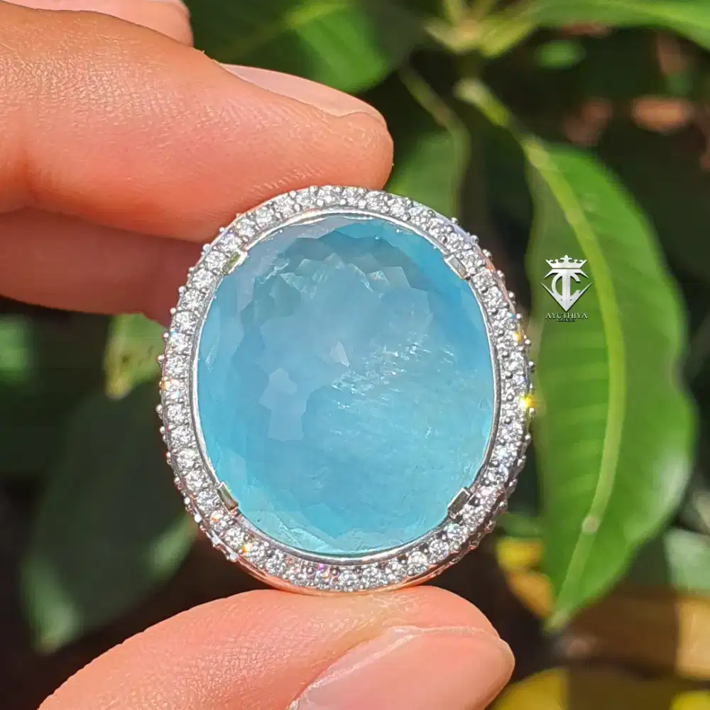 Batu Permata Natural Ocean Blue Aquamarine Jumbo 36.63 Ct GRI Memo