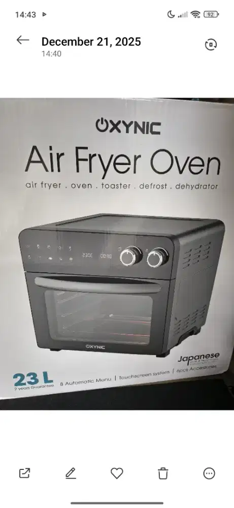 Air fryer oven baru