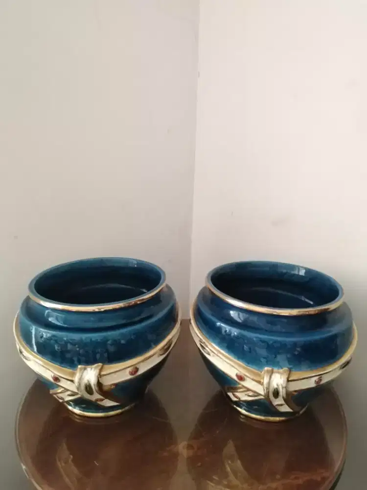 Bondia Spain Valencia - Vas / Pot Dekor Biru Kobalt Aksen Emas