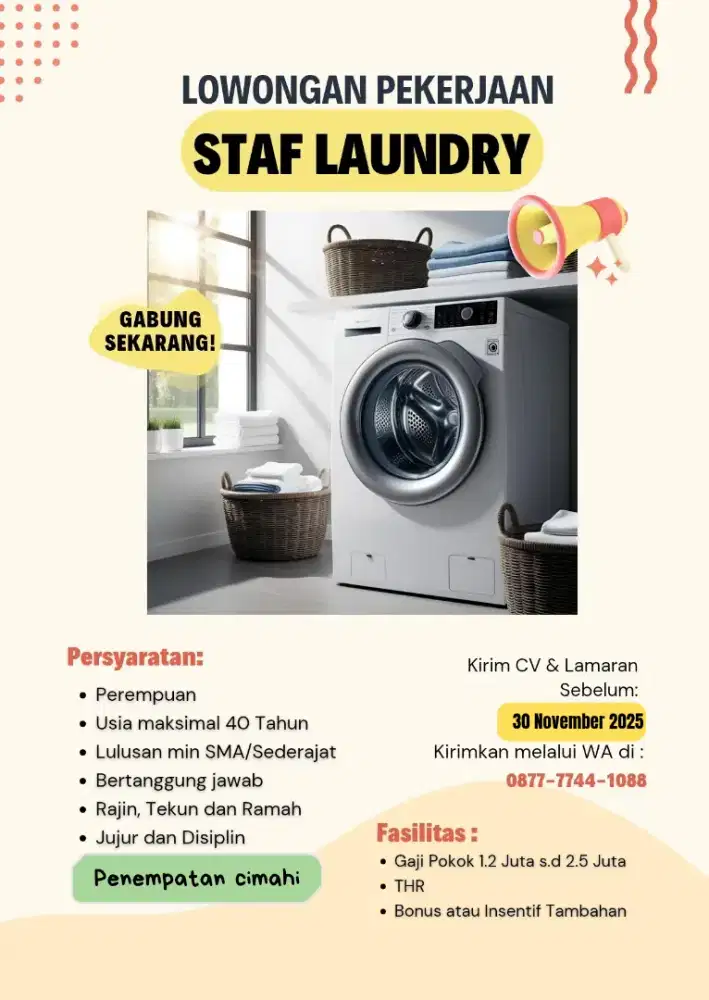 Pegawai Operasional Laundry (Cuci & Setrika)