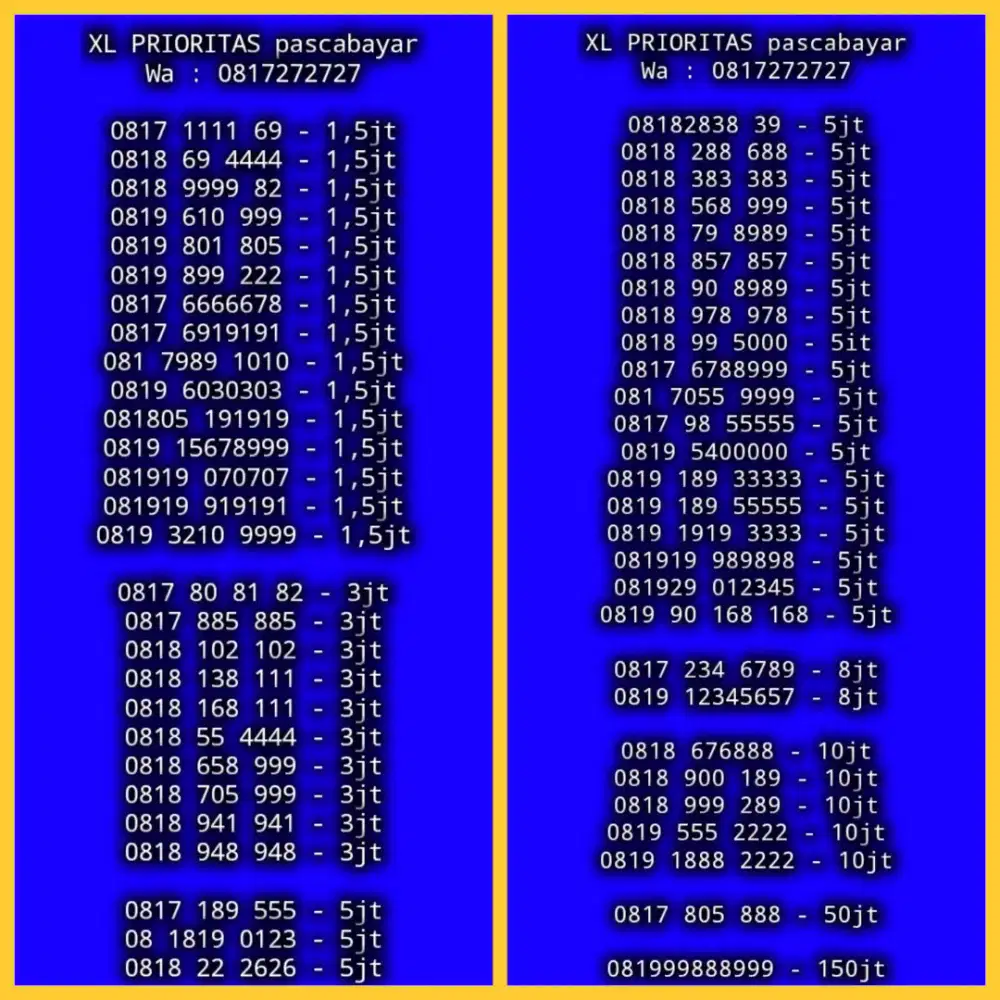 NOMOR CANTIK XL PRIORITAS PASCABAYAR