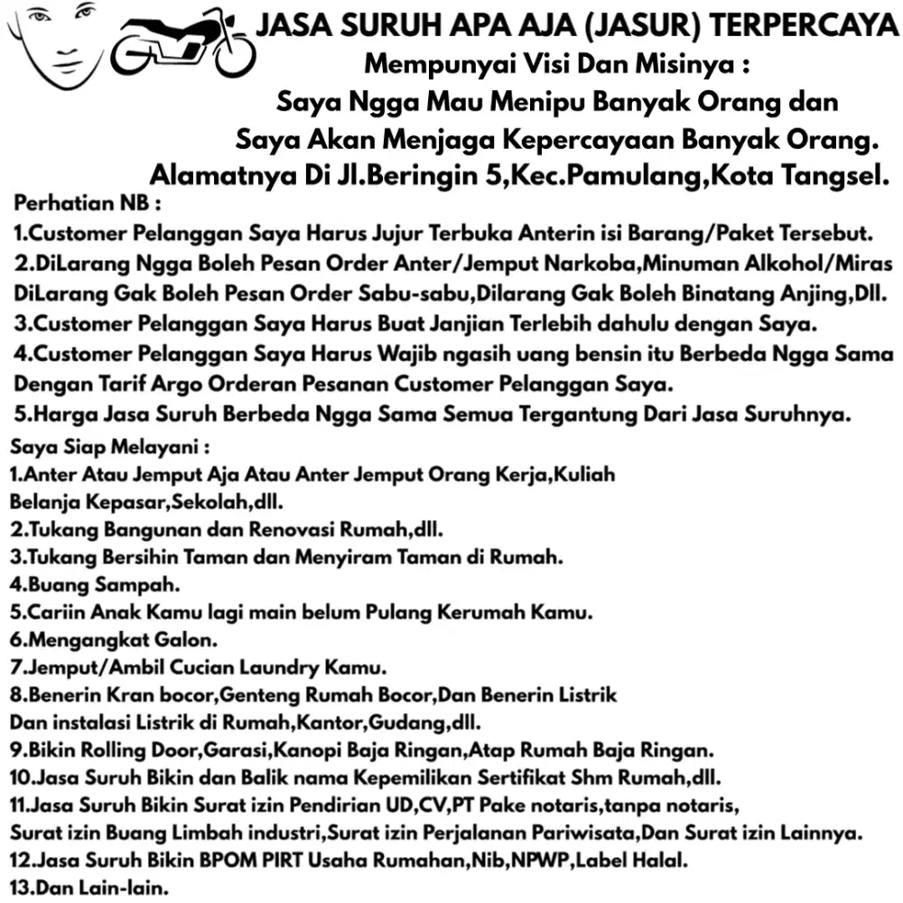 JASA SURUH APA AJA (JASUR) TERPERCAYA BISA DIPANGGIL NSA DTNG KERUMAH