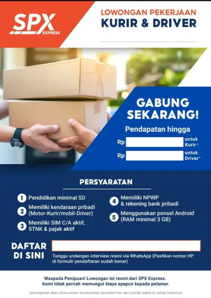Lowongan kerja mitra Spx express
