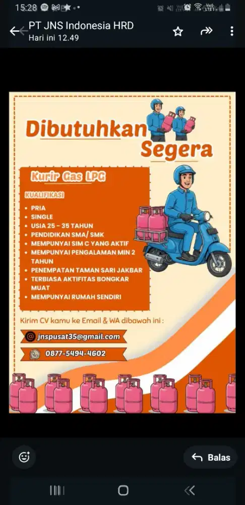 Kurir motor bawa gas 12kg segera.