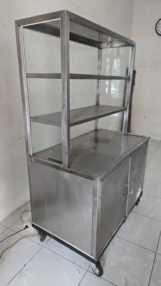 dijual gerobak etalase bahan stainless, anti rayap, tikus, kondisi 90%