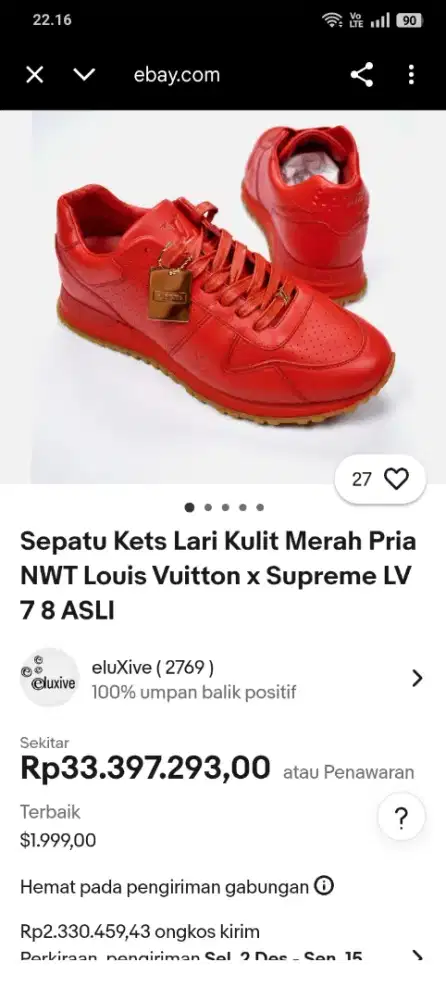 Sepatu branded Louis vuitton X supreme LV  7 8