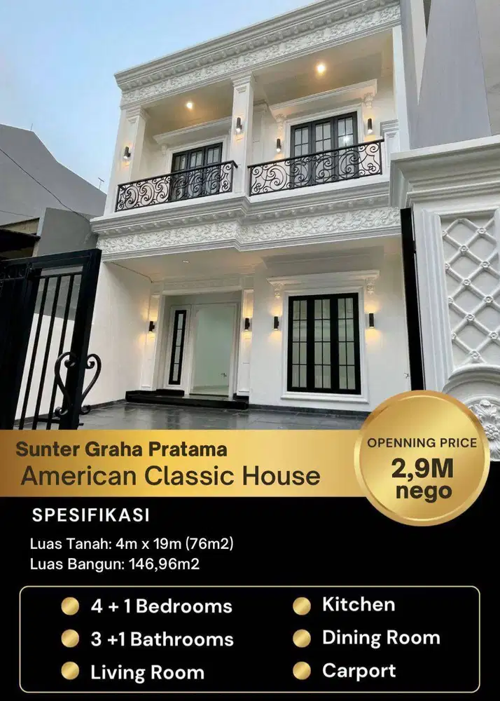 Dijual Rumah Baru Cantik di Sunter Graha Pratama, Jakarta Utara