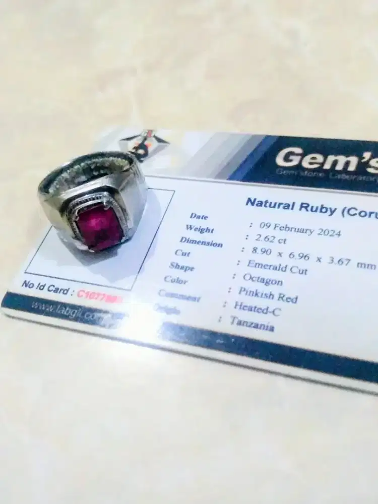 Ruby Tanzania Natural original Lab cincin size kantoran