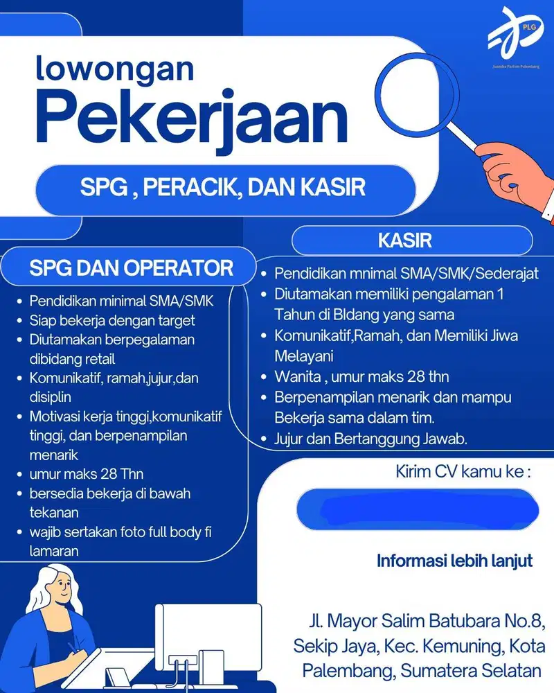 lowongan pekerjaan spg, peracik, dan kasir