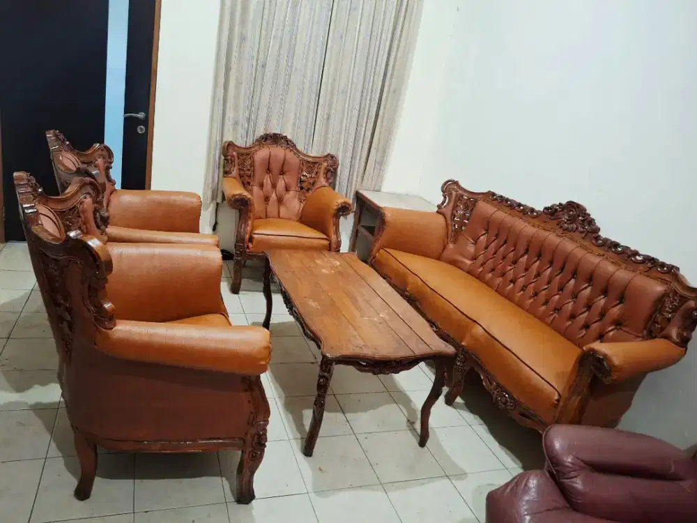 Kursi Tamu Jati Set Sofa Bangku Ruang Kayu Ukir Antik Klasik Meja 3111