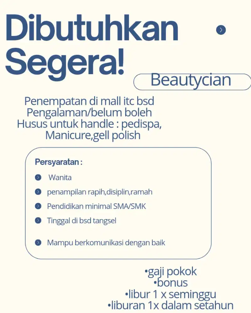 Lowongan nailist/beautycian