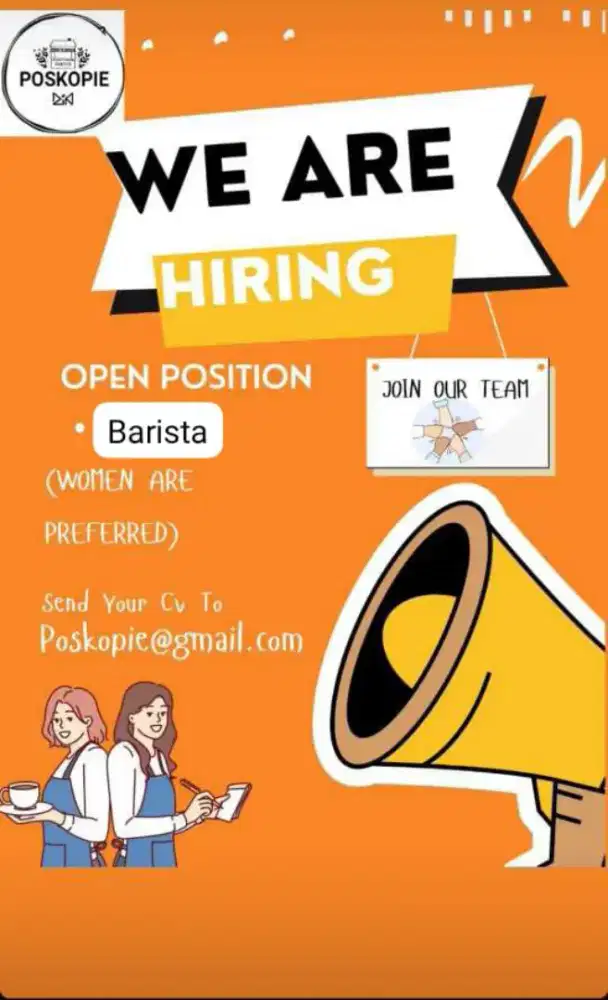 Di butuhkan secepatnya barista untuk cewe