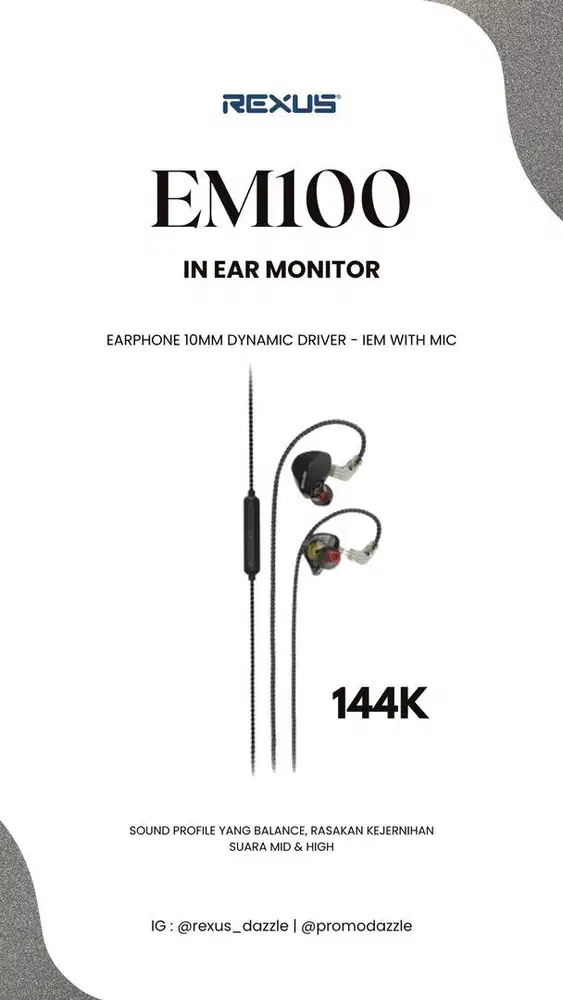 Earphone in ear monitor rexus EM-100