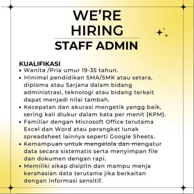 DI CARI STAFF ADMIN