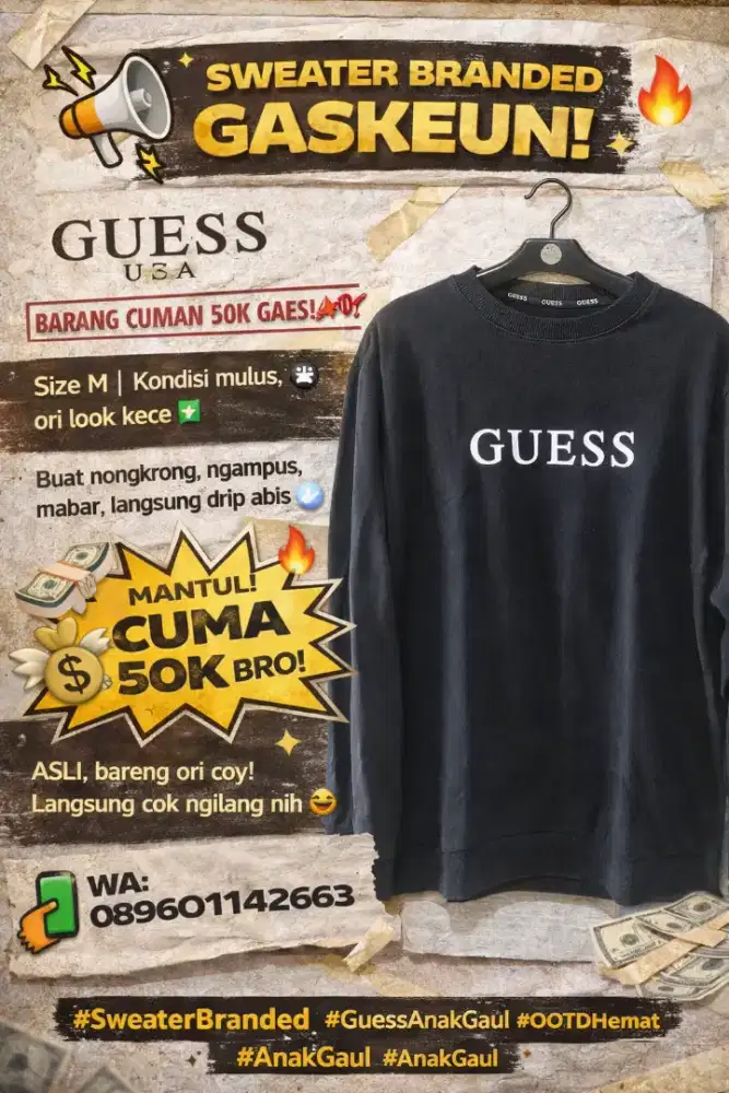 Promo Sweater CN Merk GUESS ori size M Berkualitas Baru Keren Modis