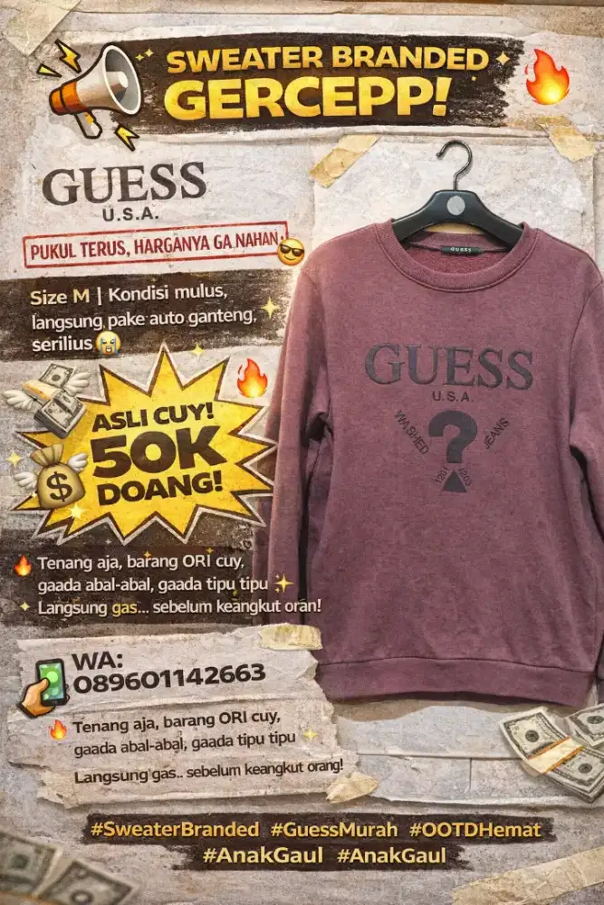Jual Sweater CN Branded Merk Guess ori size M Modis Keren Beekualitas