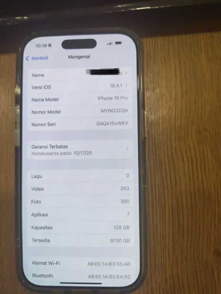iphone 16 PRO 128GB garansi resmi pemakaian 2 bulan