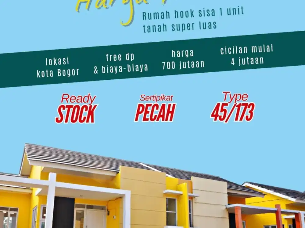 RUMAH MURAH LUAS POSISI HOOK READY STOK SIAP HUNI DI TENGAH KOTA BOGOR
