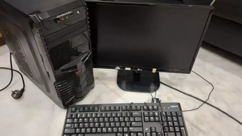 1 set PC kantor monitor LG 14inch cpu simbadda keyboard mouse logitech