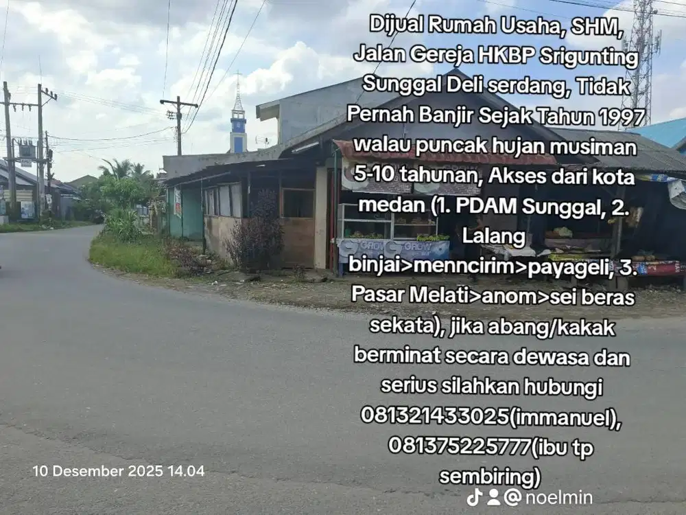 Dijual Rumah Usaha Bebas Banjir Di Sunggal, Deli Serdang
