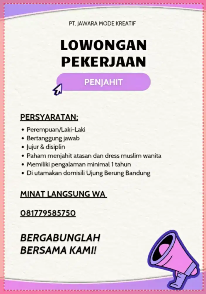 Lowongan Kerja Penjahit