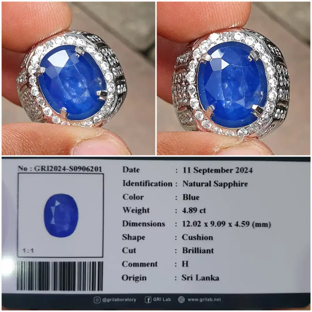 Natural Blue Sapphire 4.89ct Srilanka memo GRI