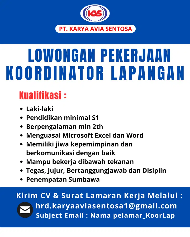 DICARI KOORDINATOR LAPANGAN