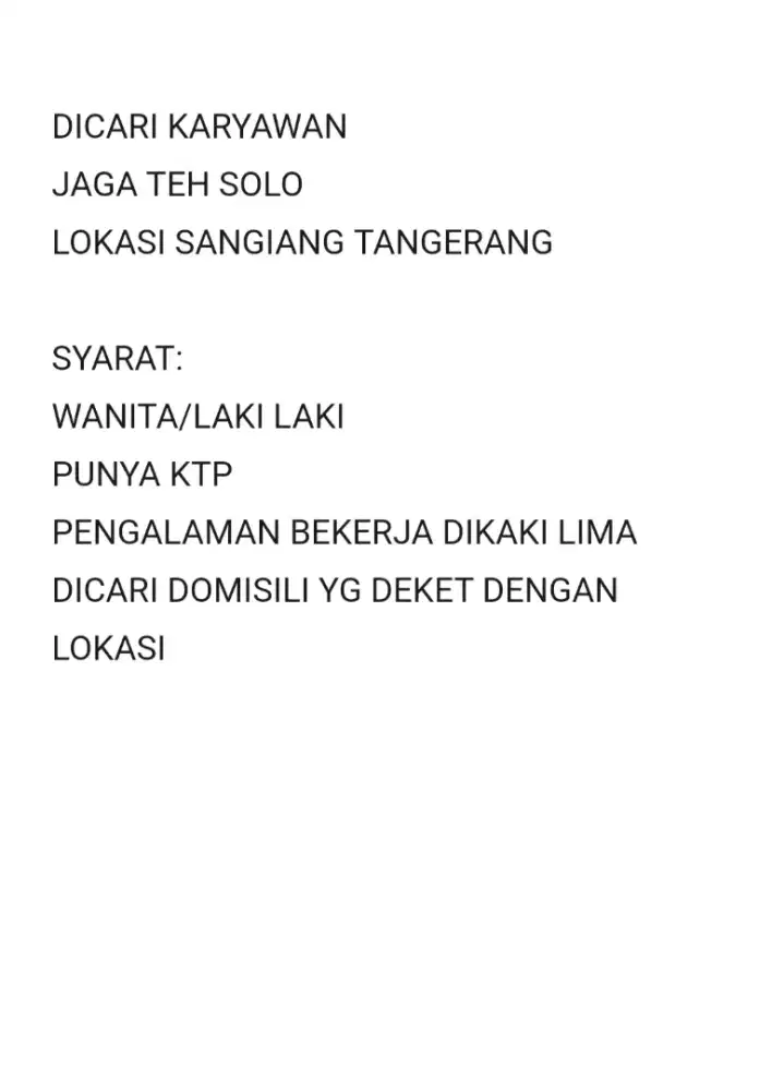 LOWONGAN KERJA TEH SOLO