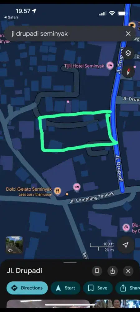 Dijual tanah 20 are di jln utama drupadi legian kuta badung bali