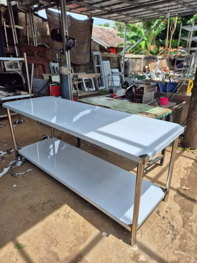 Meja 2 Susun Stainless Steel Ukuran 200 x 70 x 85 cm