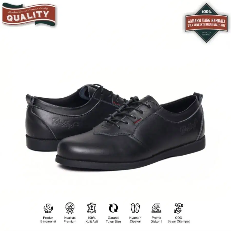 Sepatu Bolton Low Black Kulit Asli Unisex Casual Formal