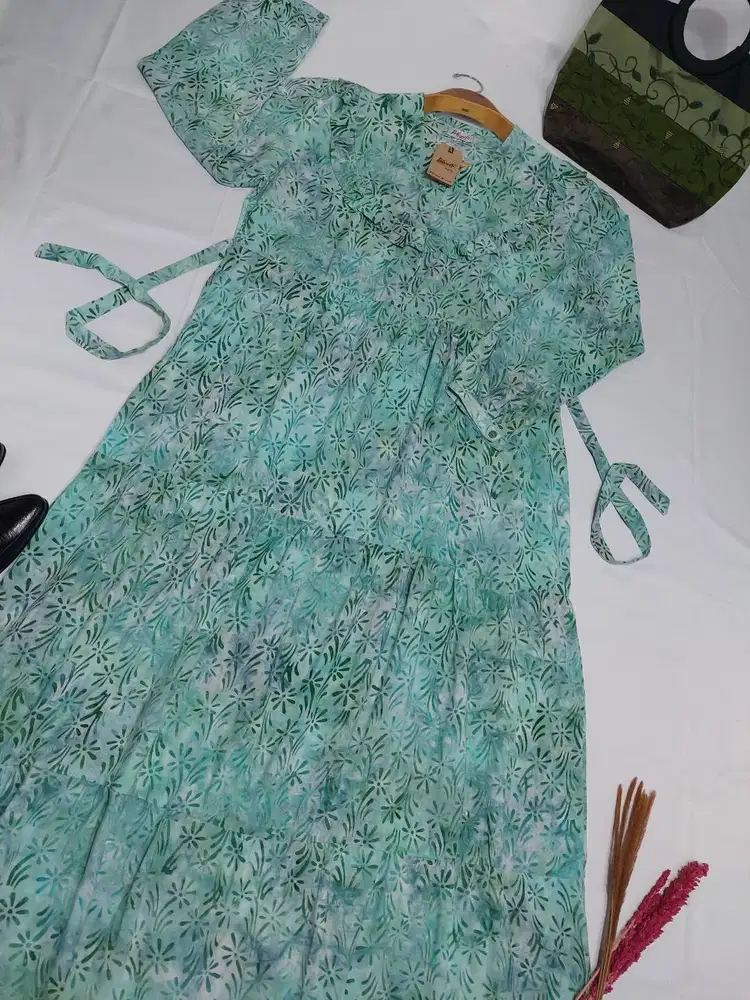 Gamis Batik Hijau Cerah