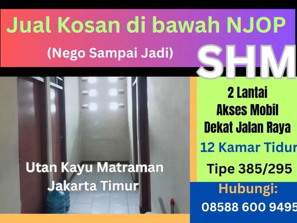 Jual Rumah Kost dekat Tebet,di Utan Kayu Matraman Jaktim, SHM, di bawah NJOP, Termurah, Nego
