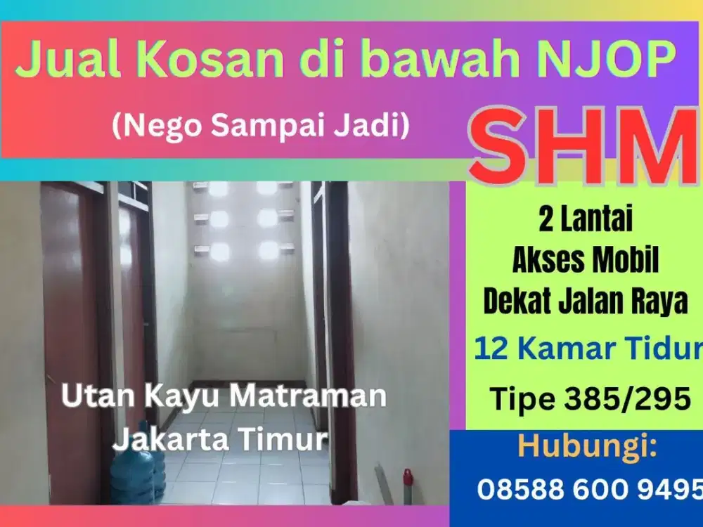 Jual Rumah Kost Murah Matraman Jakarta Timur, SHM, Garasi,2 Lantai, Harga dibawah NJOP, Nego