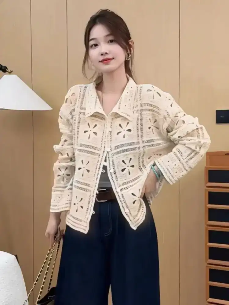 Lea Crochet Jacket Premium - Outer Rajut Motif Vintage Kekinian