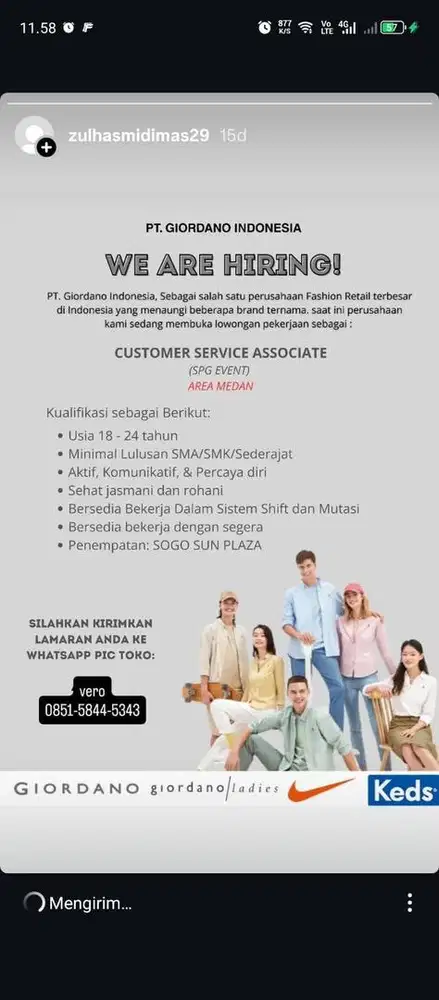 Dibutuhkan cepat spg giordano untuk event