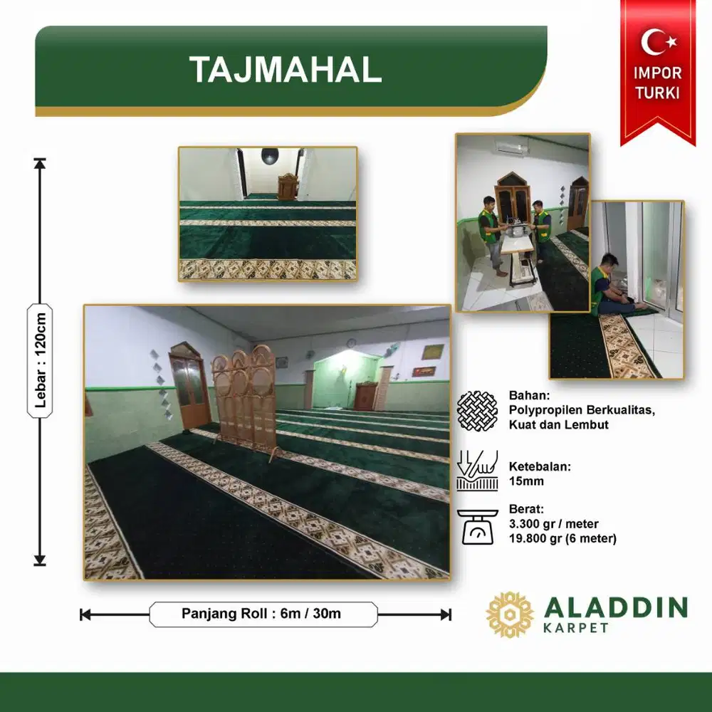 Karpet Masjid Import Tajmahal - Meteran Permeter Merah Hijau